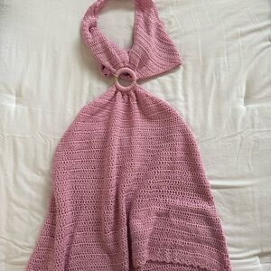 Elegant Pink Backless Crochet Dress